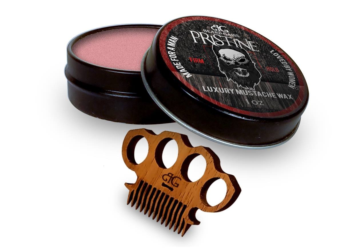 Mustache Wax Comb Kit - Mens Red Color Tinted Moustache Wax - Beard Gains (1oz)