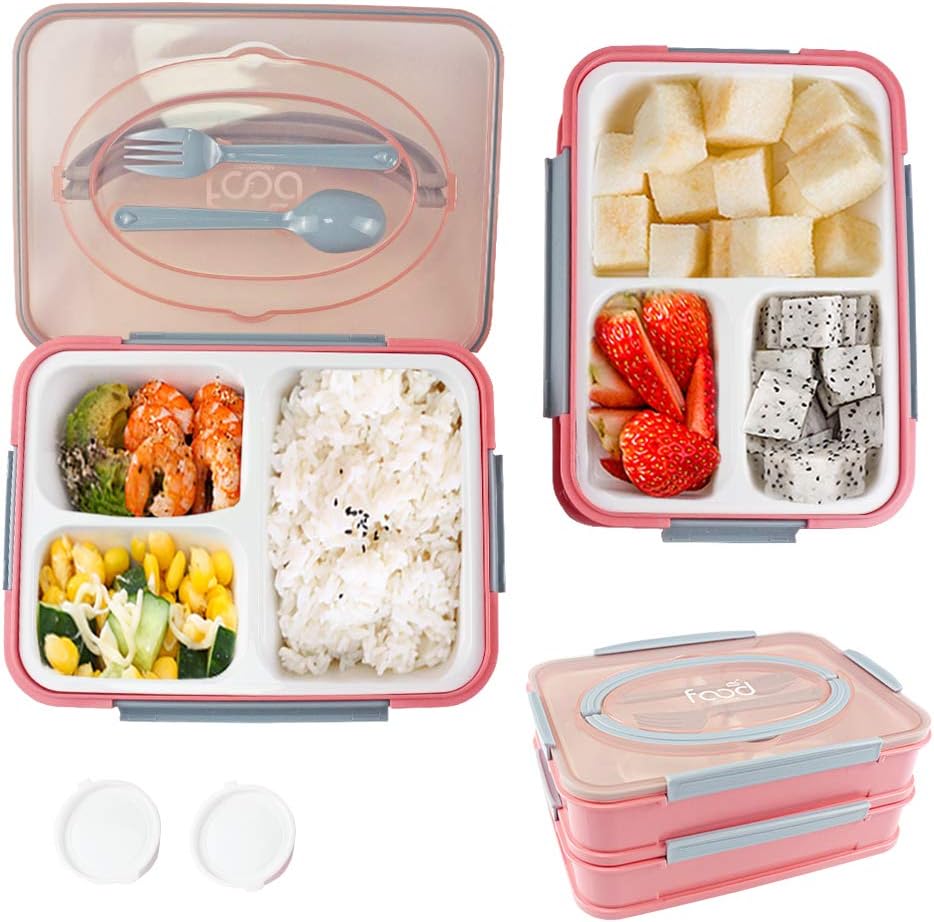 Bento Box, Double Layer Lunch Box - 3 Compartments Bento Box Containers, FDA Approved, Portion Control Lunch Boxes for Kids & Adults – Microwave/Dishwasher/Freezer
