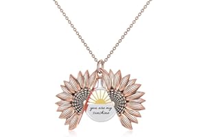 YFN Sterling Silver Sunflower Locket Necklace You Are My Sunshine Engraved Pendant Necklaces Anniversary Jewelry for Her