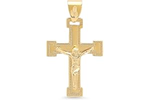 The Bling Factory Large 32mm x 46mm 14k Gold Plated Milgrain Bordered Crucifix Pendant
