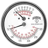 Winters TTD Series Steel Dual Scale Tridicator Thermometer with 2" Stem, 0-75psi/kpa, 2-1/2" Dial Display, &Acirc;&plusmn;3-2-3% Accuracy, 1/4" NPT Back Mount, 70-320 Deg F/C