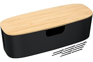 BUKUWA Large Cable Management Box - Cord Organize Box with Bamboo lid for Safe Home & Office, Cord Hider for Power Strip Under Desk, Cover TV Wires, Child & Pet Proof Cord Box, Black