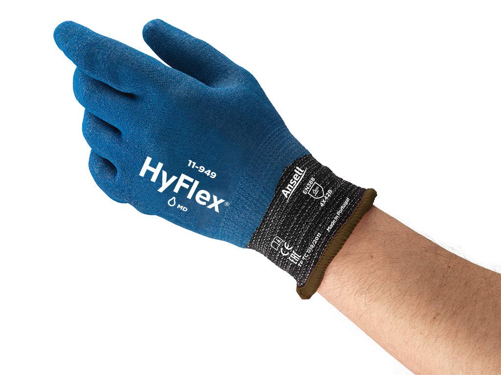 Ansell HyFlex 11-949 Ultra-Thin Work Gloves in Nylon, Multi-Purpose Protection Glove for Professionals, DIY, Industrial, Mechanics, Durable PPE Workwear, Men Women, Blue, Size S (12 Pairs)