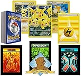 POKEMON PIKACHU Lot - 50 Cards Features 1 Full Art Pikachu and 1 Raichu! Foils Rares Lightning Energy! Comes in Tin or Storage Box! Includes 3 Custom Golden Groundhog Tokens!