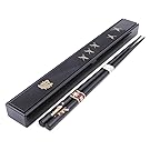 Happy Sales HSKS1/B, Japanese Black Chopsticks Set with Case - Crane Design Black