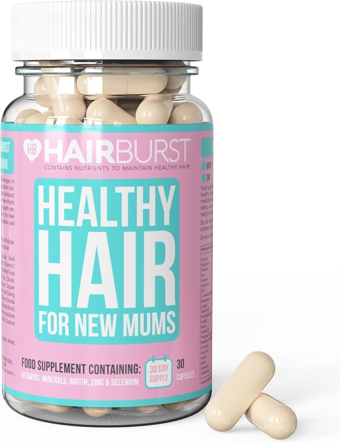 HAIR BURST Biotin Hair Vitamins - Safe for Pregnancy, Breastfeeding & Postpartum - Hair Loss Supplement to Essential for new Mums - Contains Zinc, B Vitamins & Folic Acid (30 Day Supply)