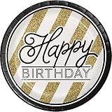 Creative Converting 24 Count Sturdy Style Round Paper Plates, 8.75, Black and Gold