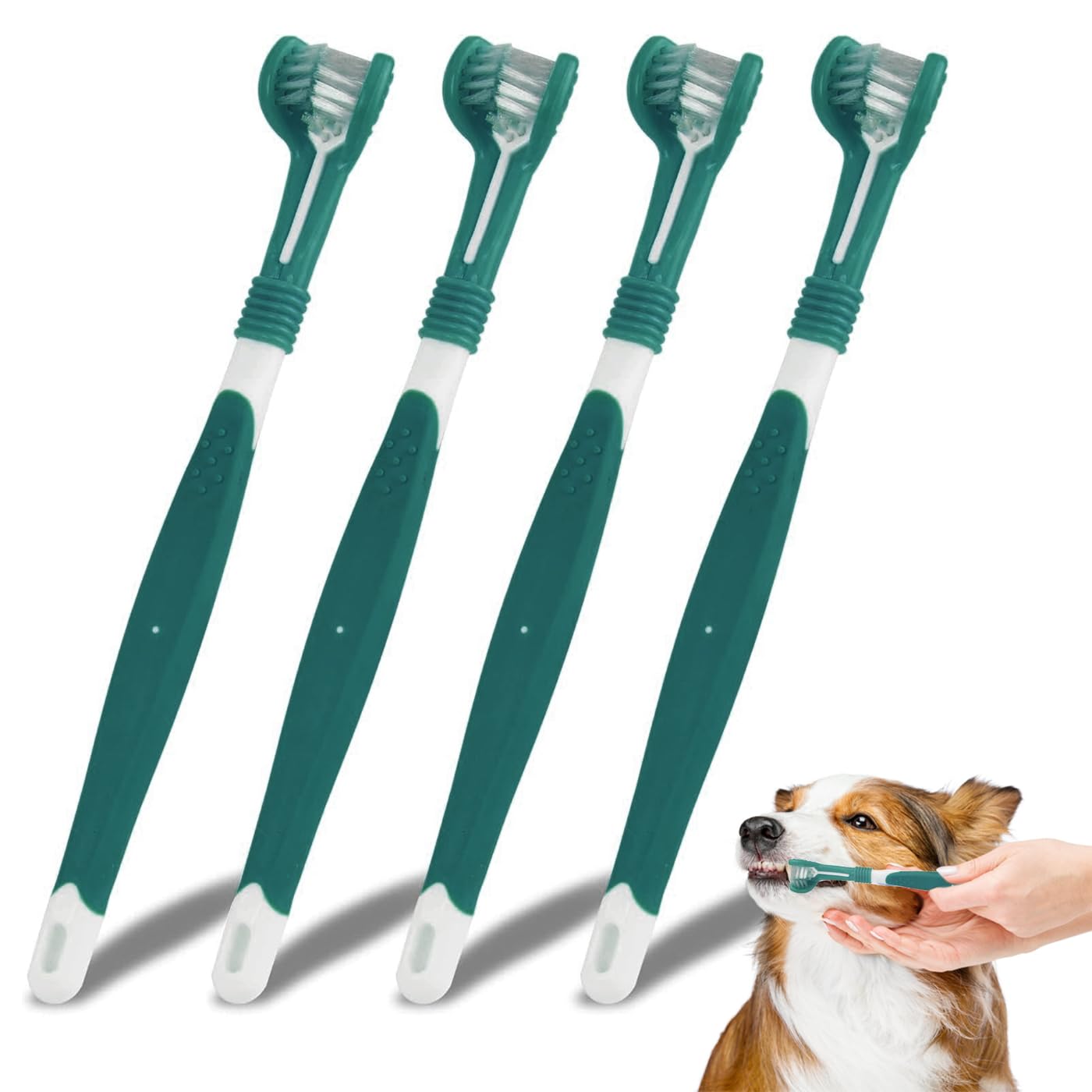 AYNKH 3 Sided Dog Toothbrush Triple Headed Plaque Remover Tartar Removal, 4PCS Dog Teeth Cleaning Products Multi-Angle Teeth Care Brushes for Small to Large Dogs Cats