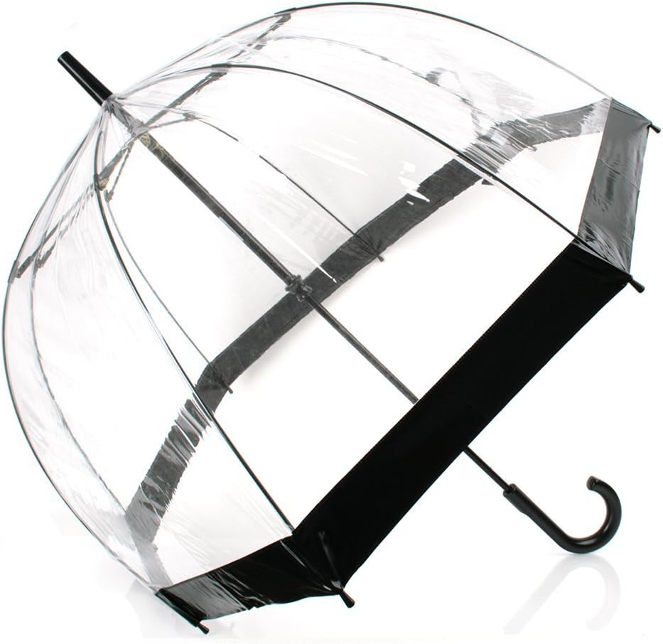 DOME SEE THRU WEDDING UMBRELLA CLEAR WITH WHITE HANDLE & TIP & DEEPEST