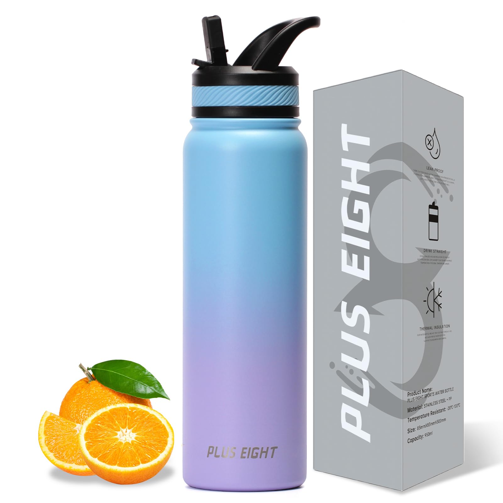 Photo 1 of pluseight 32 oz Insulated Water Bottle With Straw, Stainless Steel Sports Water Bottle Wide Mouth for Sports, Gym or Office, BPA-Free Keep Cold 24H Hot 12H (Blue Pink)