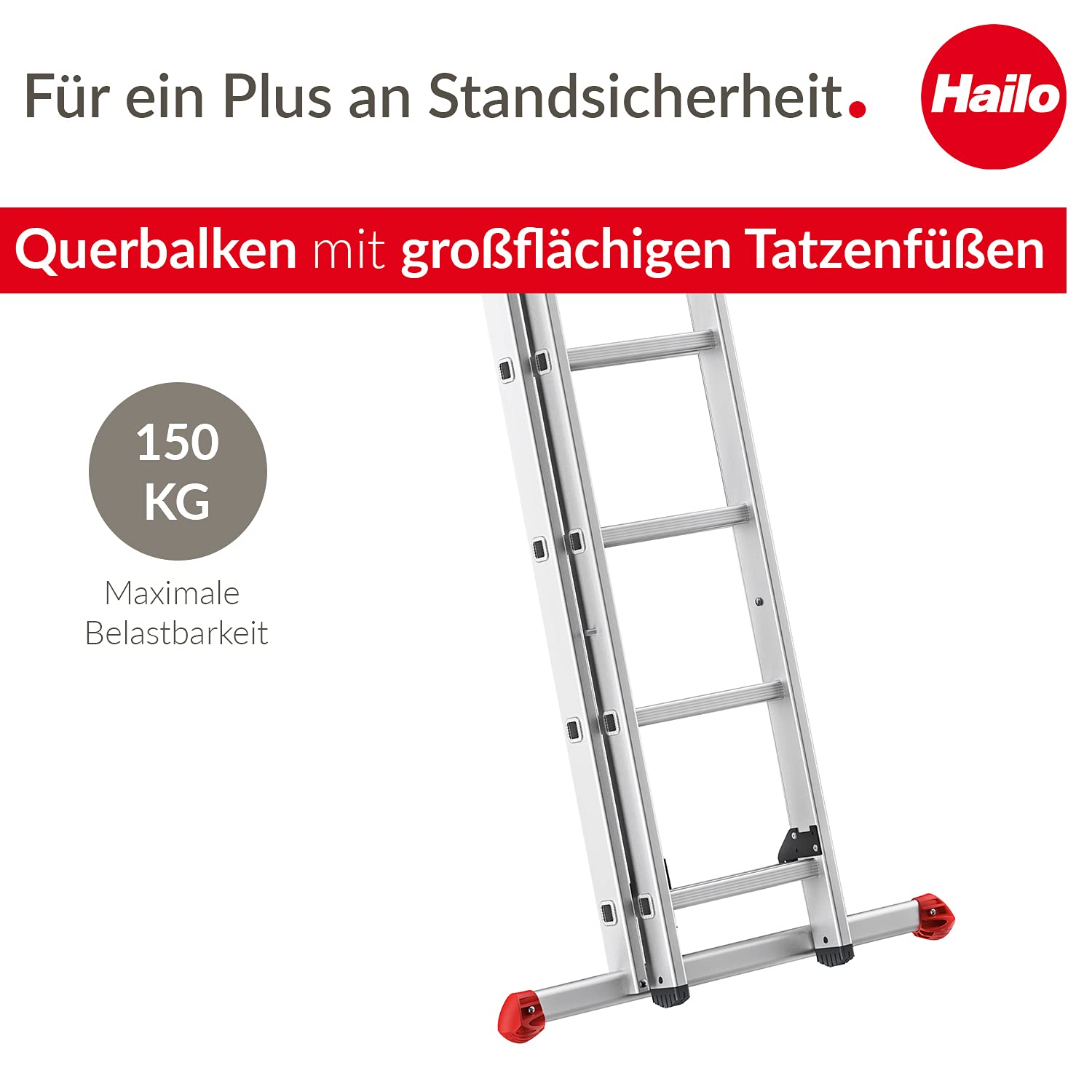 Hailo S80 ProfiStep Duo Alu-Schiebeleiter - 2 x 9 Sprossen belastbar bis 150 kg - Leiternteile einzeln verwendbar - sprossenweise höhenverstellbar - Aluleiter Made in Germany - rostfrei - Silber 2