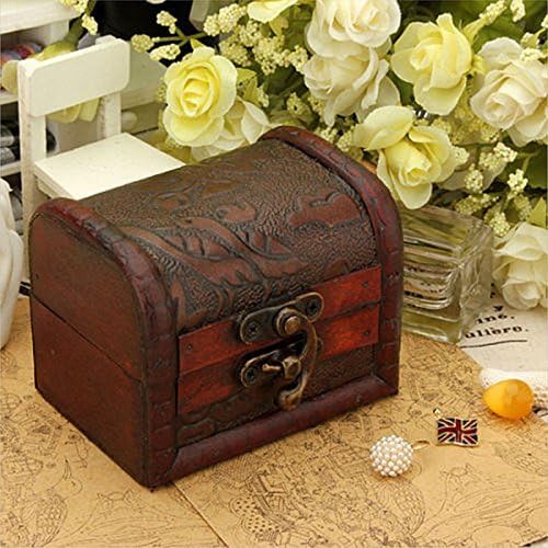 DaHanBL Retro Small Handmade Wooden Box Metal Lock Jewelry Treasure Chest Holder Case Random Color