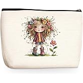 Wenboco Cute Girl Makeup Bag, Flower Large Capacity Travel Makeup Case Cosmetic Bags for Women, Portable Pouch Purse Travel Essentials Toiletries Accessories, Christmas Birthday Gifts for Women