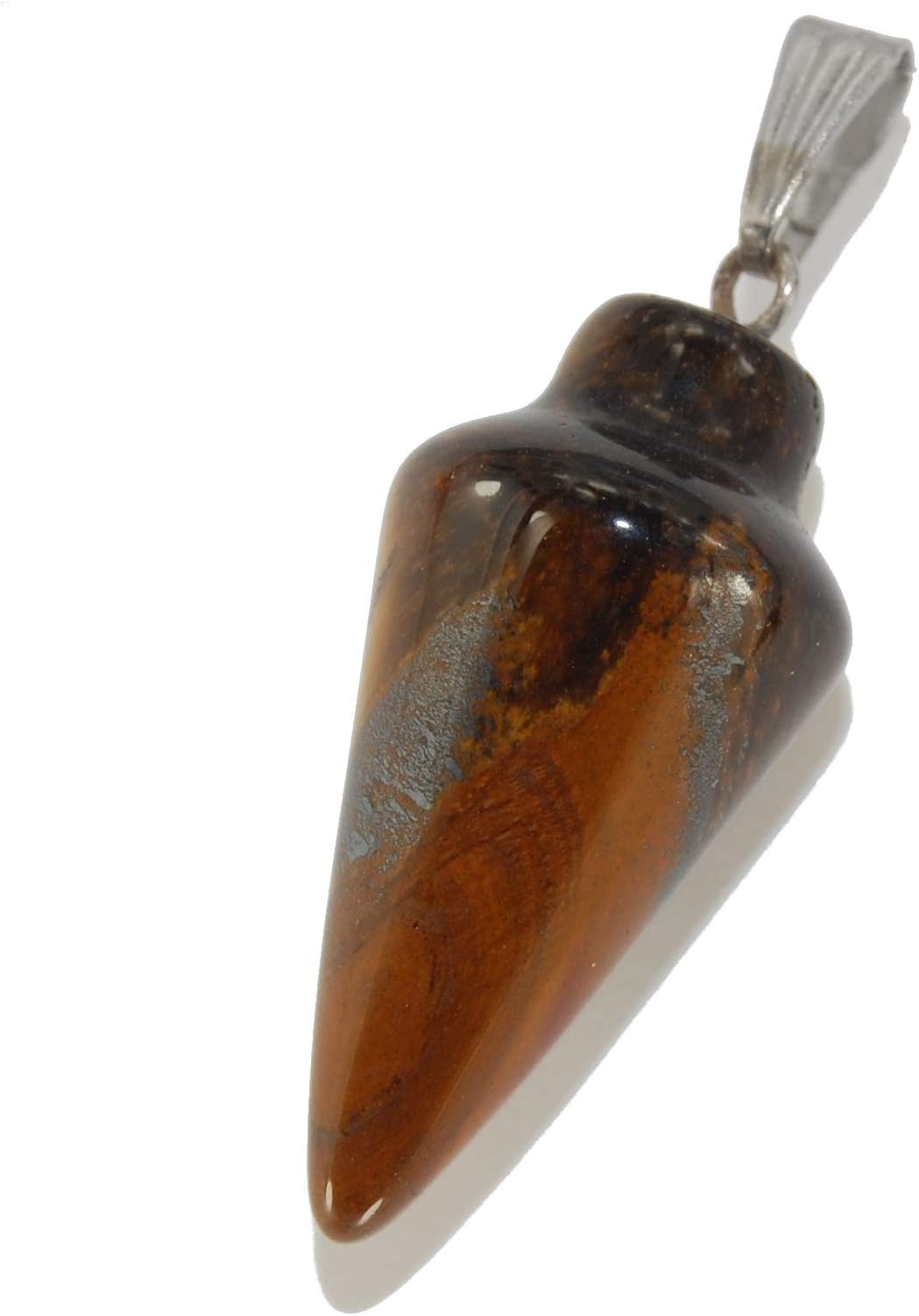 Steampunkers USA Unchained Core Elements - 30mm Triangle Pendulum Cone Point Tigers Eye Golden Brown - Pendant Only - Natural Gemstone Tribal Ethnic Carved Necklace - Stainless Steel Bail