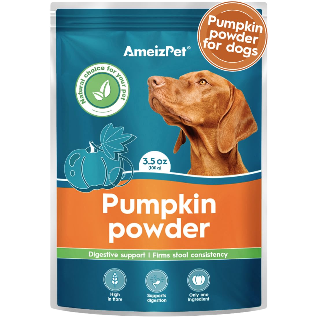 AmeizPet Pumpkin Powder For Dogs, To Create Pumpkin Puree, Fibre For Dogs Firm Stool, 100% Pumpkins Pulp Powder For Good Bowel Activity For Dog, Canned Pumpkins Alternative, 100g (3.5 Oz.)