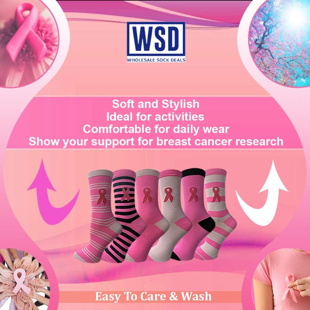 60 Pairs of Pink Ribbon Breast Cancer Awareness Ankle/Crew Socks for Women at  Women’s Clothing store
