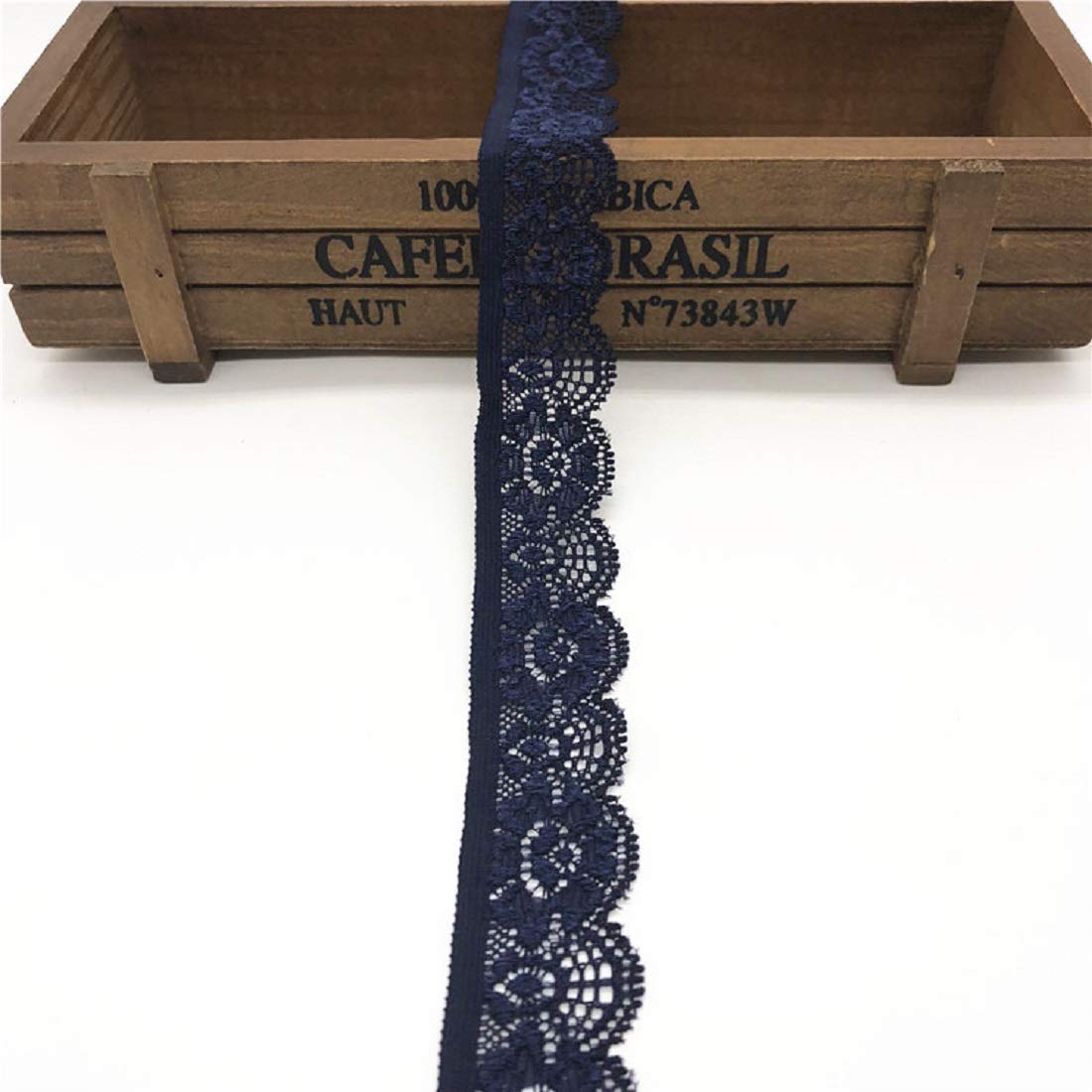 Yalulu 20 Yards Floral Lace Fabric Stretch Elastic Ribbon Trim Lace for Sewing Underwear Garment Headbands Crafts Making (Navy Blue)
