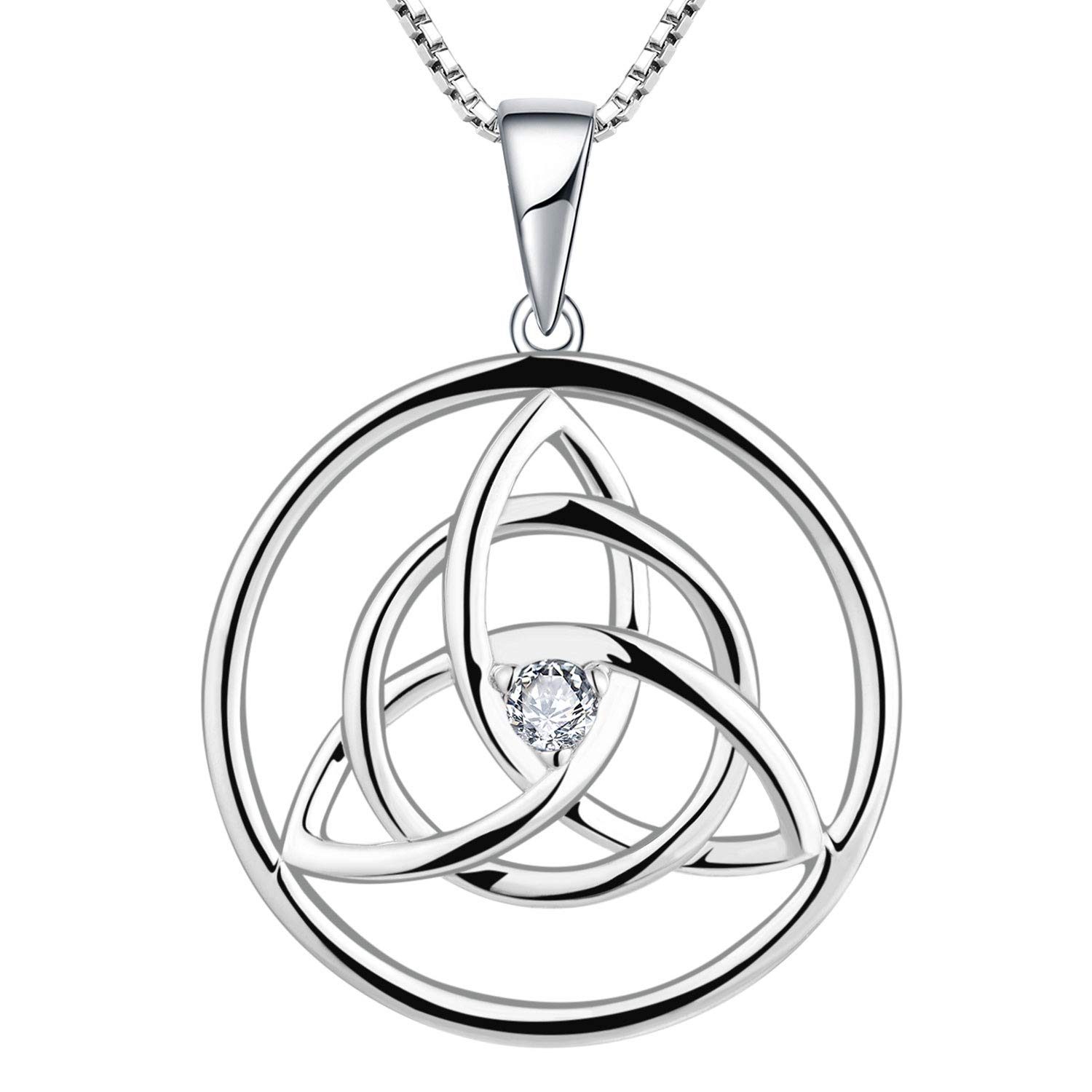 YL Celtic Necklace 925 Sterling Silver April Birthstone White Cubic Zirconia Celtic Knot Pendant Necklace for Women, Chain Length 45+3CM — image 1
