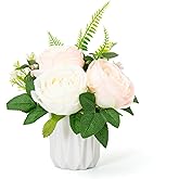 SWAVOKA Roses Artificial Flowers, Pink Roses Artificial Flowers, Artificial Roses in Vase for Table Centerpieces, Desk Decor, and Home Decor