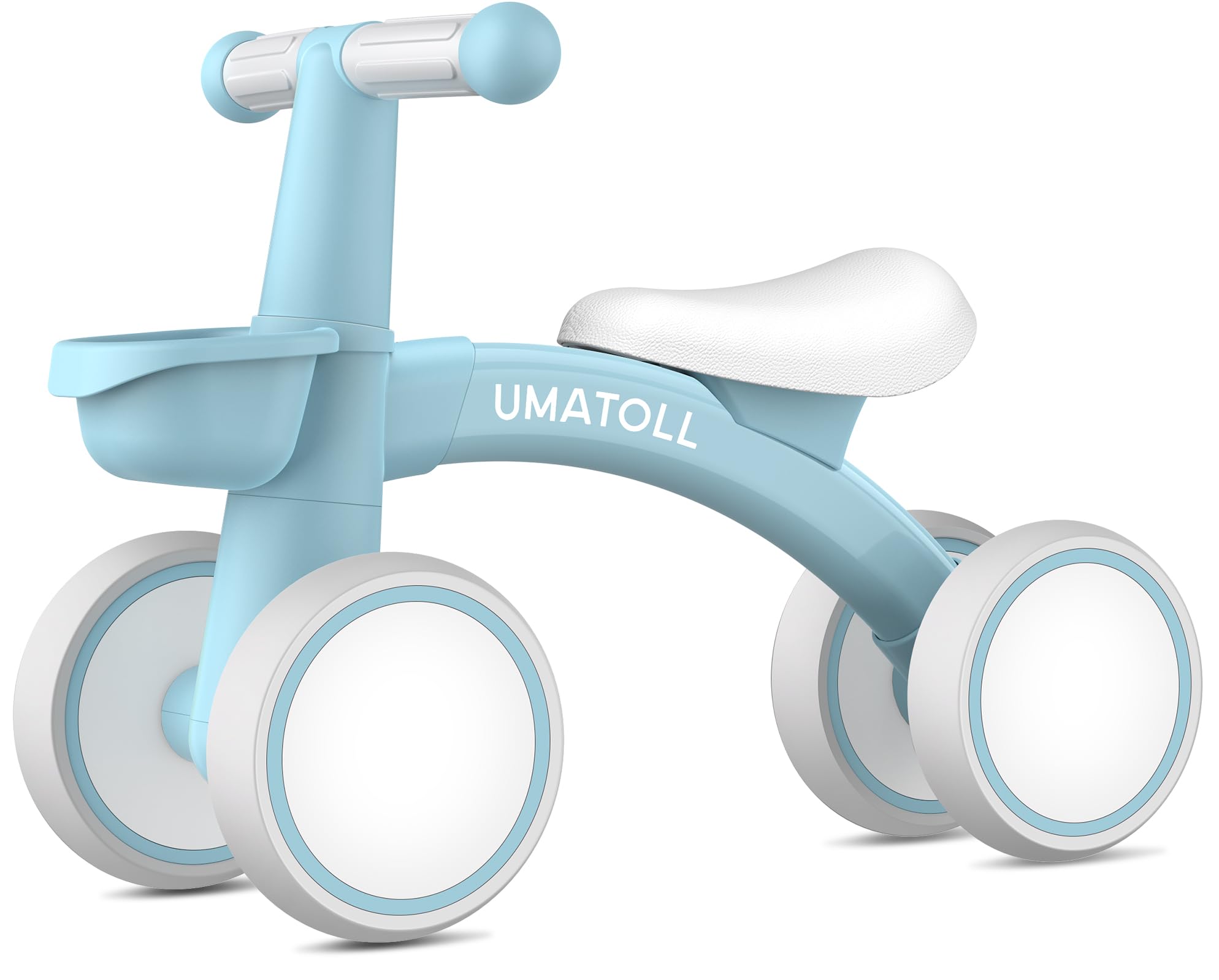 Umatoll Baby Balance Bike for 1 Year Old Boys Girls, 12-24 Months Toddler Balance Bike with Removable Basket, Adjustable Seat, 4 Wheels Infant Bike, First Birthday Gift (Blue)