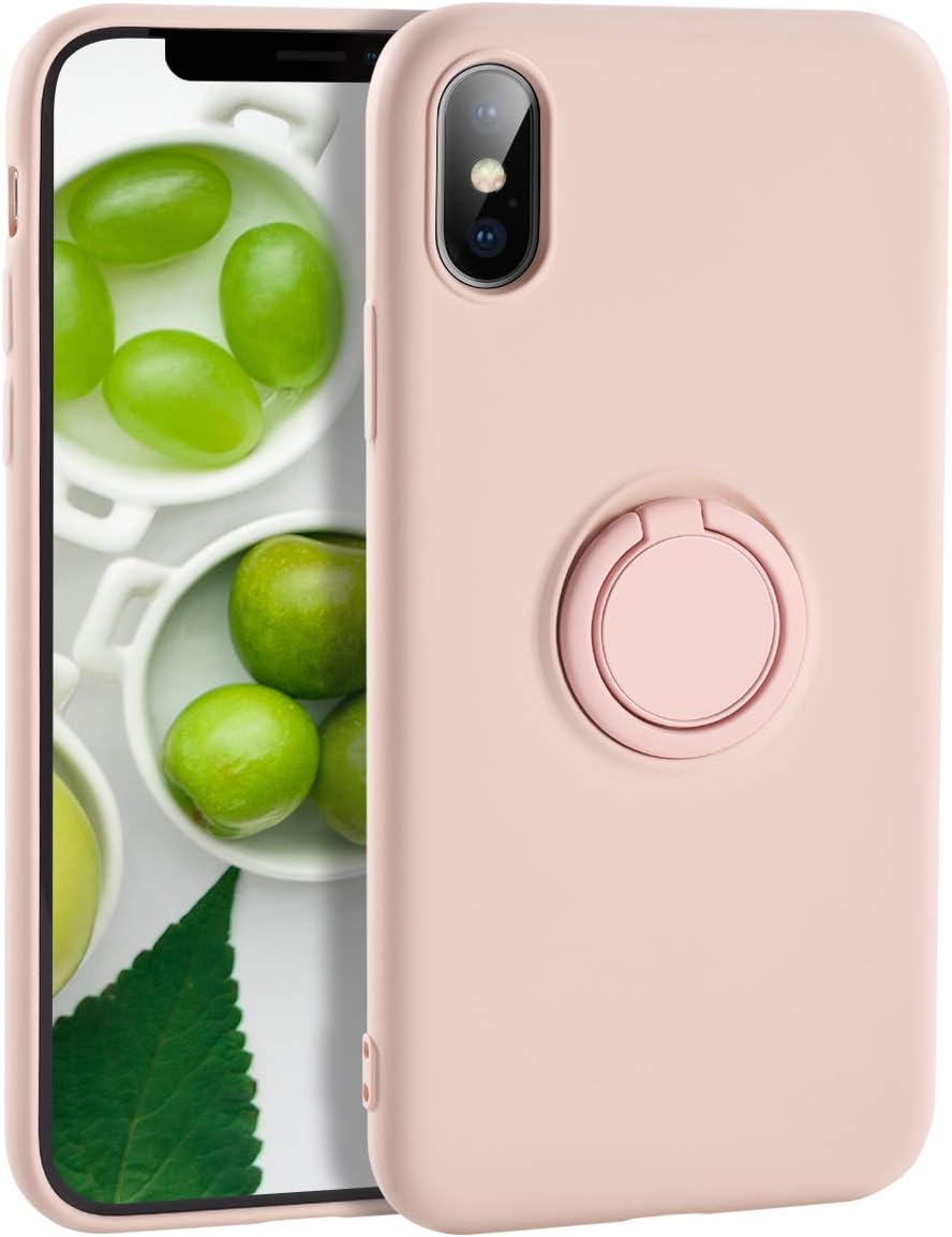 Yoopake iPhone Xs Max Case Silicone, XS Max Liquid Silicone Case with Ring Holder Kickstand Work with Magnetic Car Mount Shockproof Soft Slim Fit Phone Cover Case for Apple iPhone Xs Max,Pink