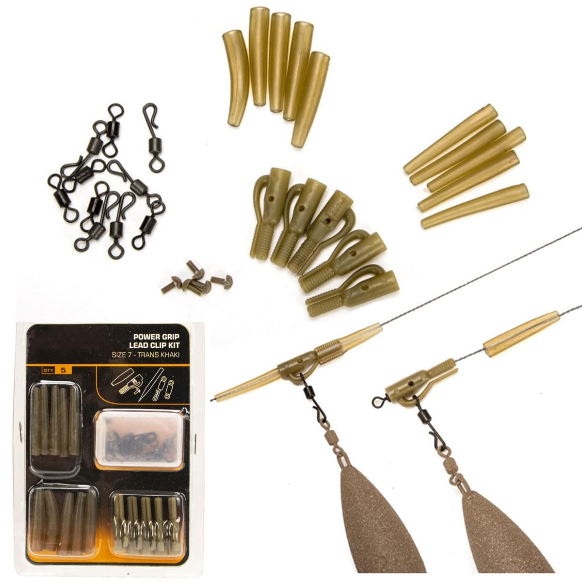 OTKARXUS Carp Fishing Tackle,Carp Safety Clips Quick Change Swivels Anti Tangles Sleeve Stoppers Rubber Tail Terminals,Carp Fishing Rigs Carp Fishing Accessories with Box (A Brown)