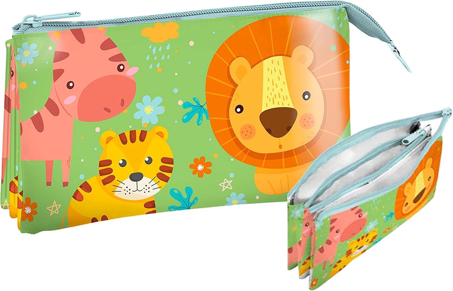 SRVertex Into The Jungle Triple Pocket Pencil Case, 22cm Large Stationery Case for Kids, Zip Closure, Fashionable Pencil Pouch for Boys & Girls, Ideal for School & Teens