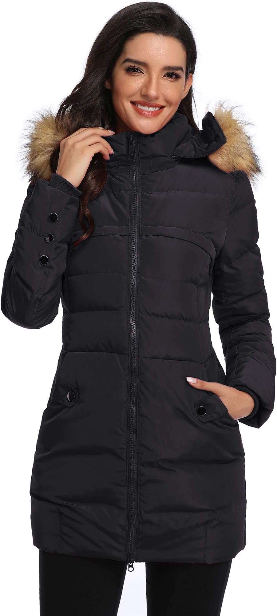 Obosoyo Women's Hooded Thickened Long Down Jacket Winter Down Parka Puffer Jacket