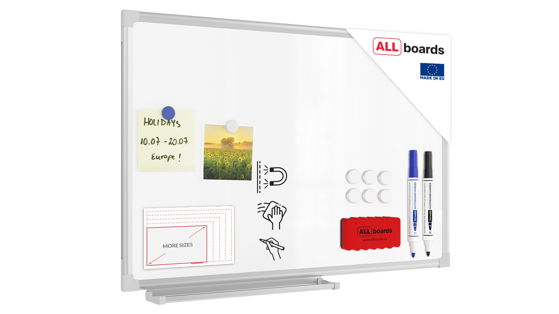 ALLboards Whiteboard with Aluminium Frame 60x40cm(600x400mm), Magnetic Board Dry Wipe Dry Erase