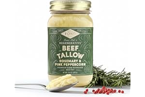 FOND NOURISH DELIGHT FOND Regenerative Grass-Fed Beef Tallow for Cooking – High Smoke Point Grass Fed Beef Tallow for Frying, Sautéing, & Roasting – Sustainably Sourced, Seed Oil Free – Rosemary & Pink Peppercorn, 14oz