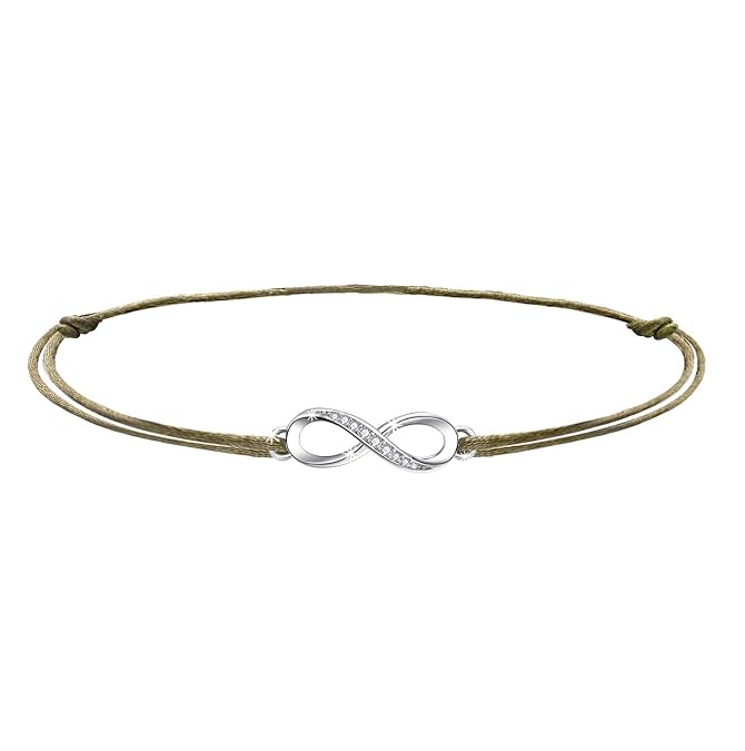 Fußkette Damen Madchen mit 925 Sterling Silber Unendlichkeit Infinity Symbol Handgemachte Dunkelgrün J.Endéar 18-34cm Verstel