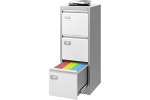 LISSIMO 3 Drawer File Cabinet,Metal Filing Cabinets with Lock, Vertical Filing Cabinets for Home Office, Lockable Storage Cabinet for A4/Letter/Legal Size File,Assembly Required