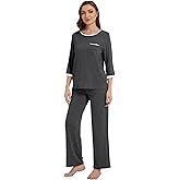 WiWi Womens Pajamas Viscose from Bamboo Super Soft Pajama Set 3/4 Sleeve Sleepwear Cooling Pjs with Pockets S-XXL