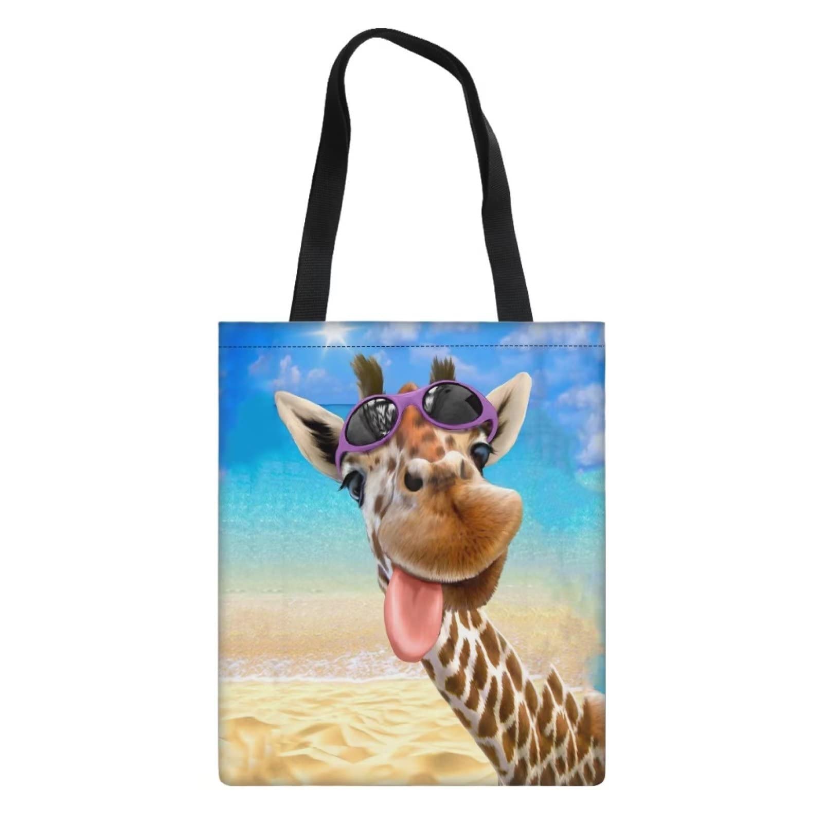 chaqlin Beach Giraffe Canvas Tote Bags Women Girls Reusable Grocery Bag Large Shopping Bags Travel Shoulder Handbags