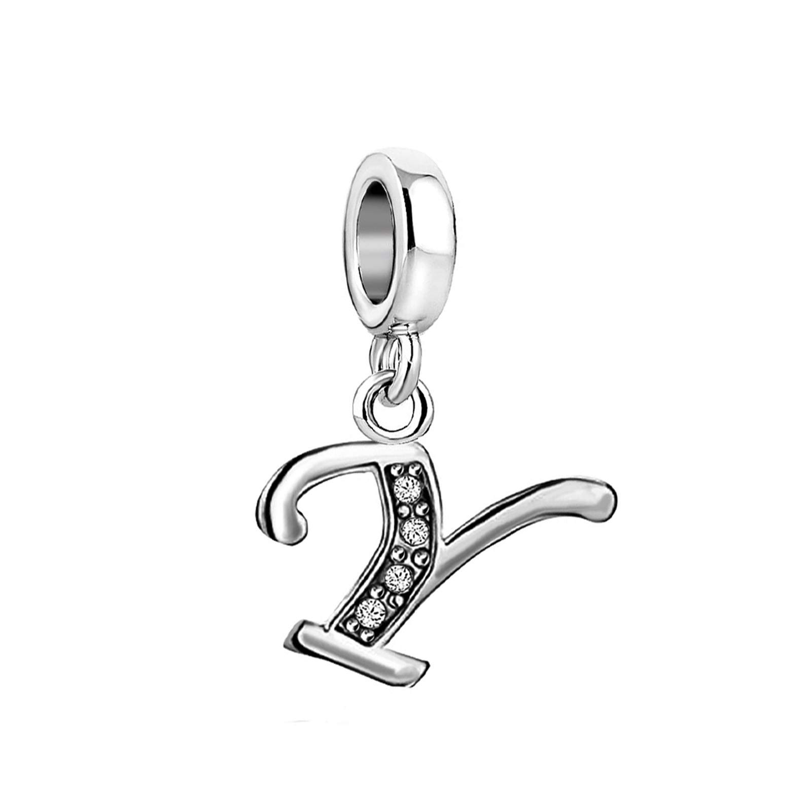 Y Initial Sparkling Letter Charm fits Pandora Charms Bracelets Name Alphabet Christmas Birthday Jewellery Gift for Women Daughter Granddaughter Sister Friendship