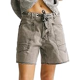 Mxiqqpltky Drawstring Jean Shorts Womens Casual High Waisted Straight Leg Baggy Denim Shorts Summer Loose Fit Short Jeans Y2K