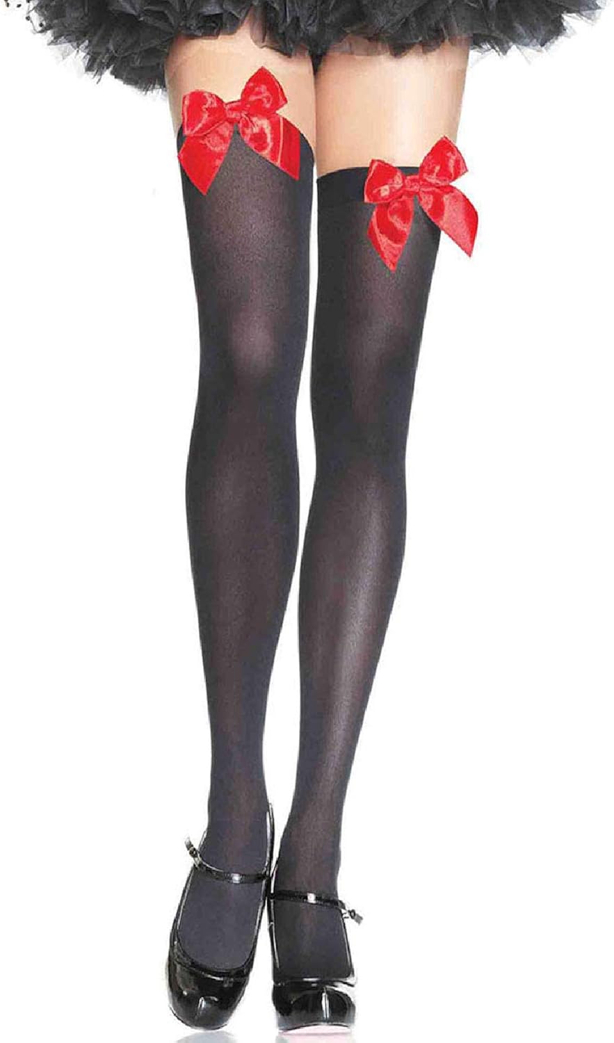 Leg Avenue Women's Satin Bow Accent Thigh Highs: Clothing