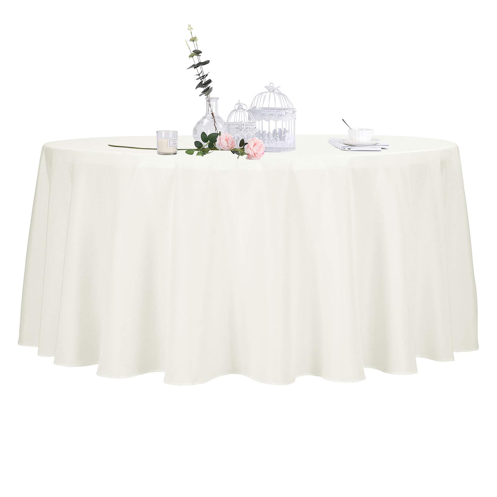 Photo 1 of Ascoza 6pack 132 Inch Ivory Round Tablecloth in Polyester Fabric for Wedding/Banquet/Restaurant/Parties