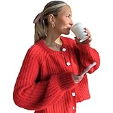 Mincib Women’s 2025 Fall Cardigan Sweater Soft Chunky Knit Cardigan Crewneck Button Down Cropped Cardigan Outwear