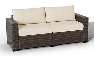 ABCASA Patio Loveseat,Outdoor Couch Small Patio Furniture,Wicker Outdoor Sofa for Garden,Poolside,Backyard,Porch,Deck,4.72'' Thick Cushions,Redbrown,Beige
