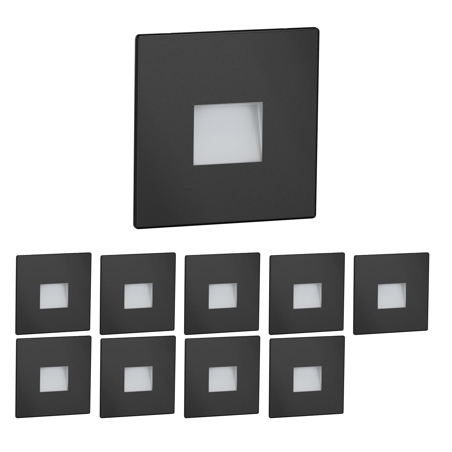 ledscom.de 10 LED Staircase Light/recessed wall Light FOW for Indoor and Outdoor use, Downlight, Angular, Black, 85 x 85mm, Warm White — image 1