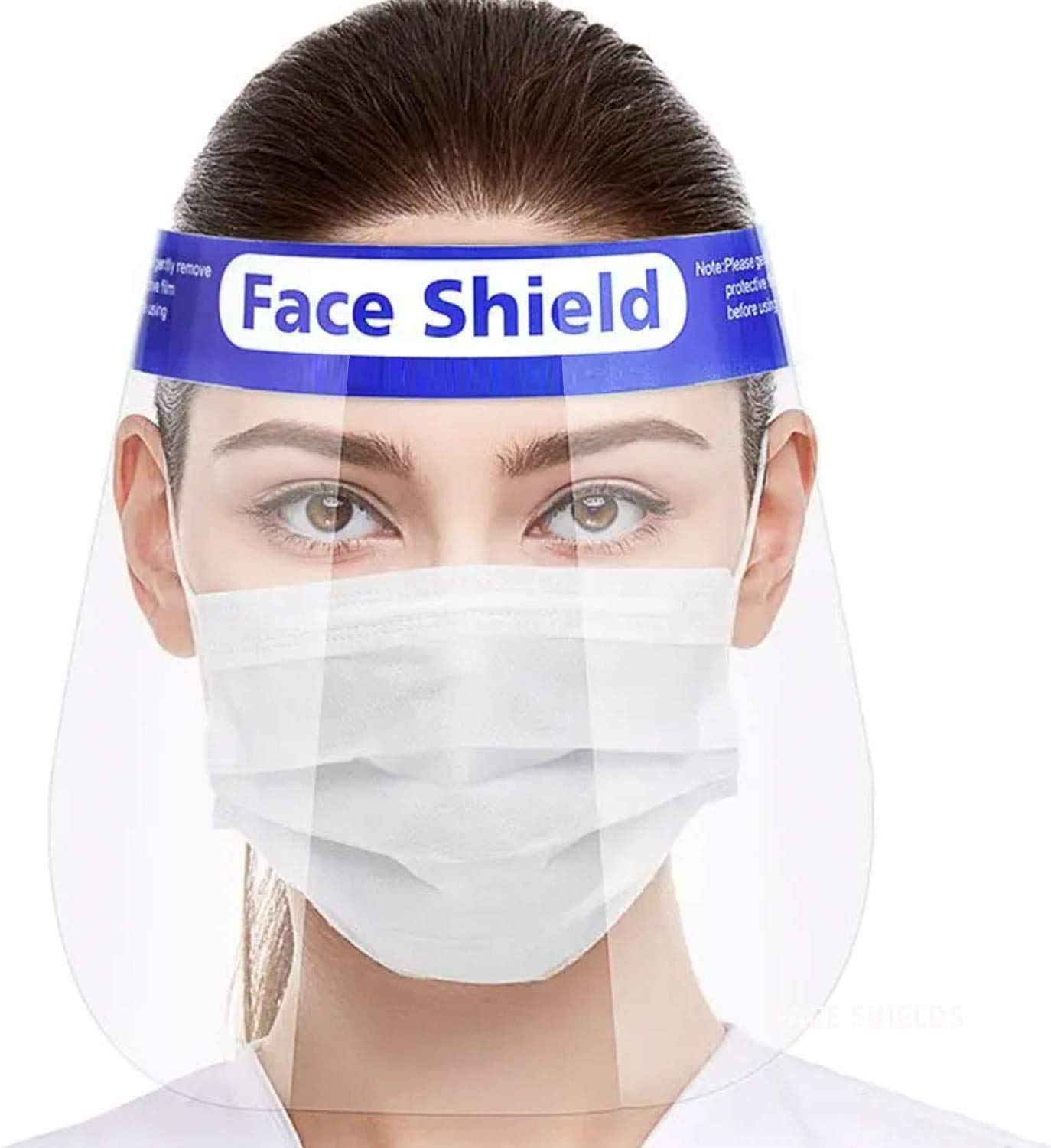 Straame Transparent Safety Face Shield Full Protection Cap Wide Visor | Adjustable | Easy to Clean | Protective Film MUST Be Peeled Off, FV01