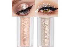 SUAKE 2Pcs Waterproof Crystal Liquid Glitter Eye Shadow Sticks.Quick-Drying Liquid Sparkling Silver Golden Eyeshadow Eyeliner Eyelid.Liquid Highlight Shimmer Eye Makeup Sparkly for Eyes,sombra de para ojos