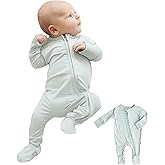 Caden Lane Zippered Baby Footie Pajamas, Soft Onesie Bodysuit with Feet & Double Zipper for Easy Diaper Change, Infant, and Toddler Footed One-Piece Jumpsuit, Mist Grey, Newborn