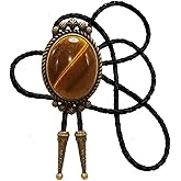 Moranse Bolo Tie with Natural Tiger Eye Stone Celtic Style Genuine and Cowhide Rope