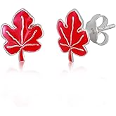 WithLoveSilver 925 Sterling Silver Cute Enamel Red Maple Leaf Canada Stud Earrings