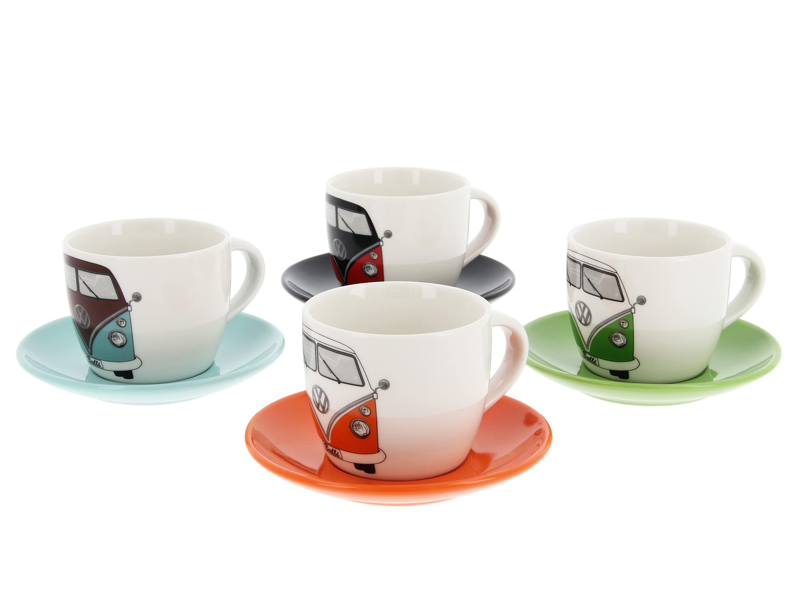 BRISA VW Collection - Volkswagen New Bone Espresso Cups Coffee-Tea-Cappuccino Set in T1 Bus Campervan Design (Bus Front/4 Colors/4-Piece Set/100ml/3.4 fl oz)