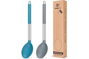 Pack of 2 Large Silicone Cooking Spoon, Non Stick Solid Basting Spoons,Heat-Resistant Kitchen Utensils for Mixing, Serving (G