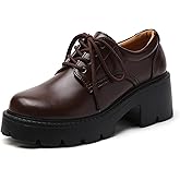 QHH Platform Oxford Shoes for Women Women's Oxfords Lace-Up Chunky Heels Womens Platform Shoes Business Casual Comfortable Dressy Office Work Ladies Womens Shoes