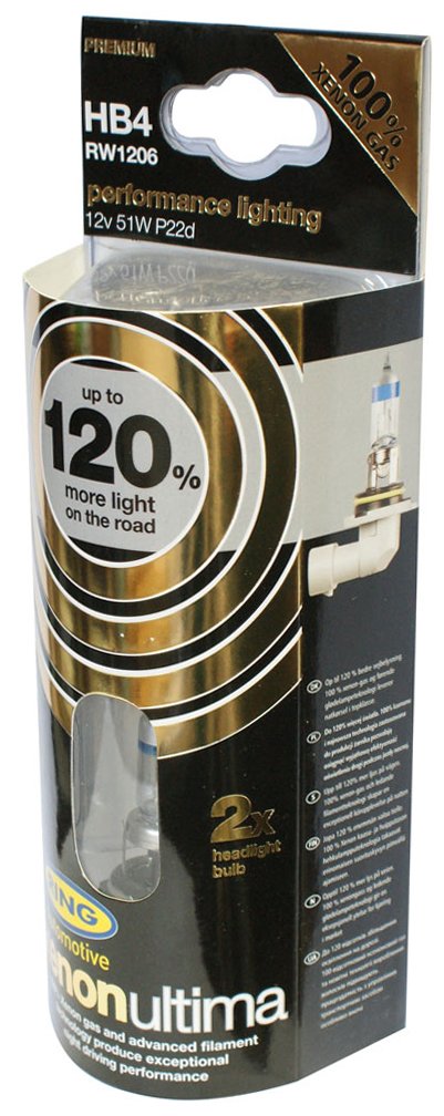 Ring Automotive RW1206 HB4 Xenon Ultima with 120 Percent Halogen Headlamp, 12 V, 51 W